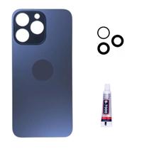Tampa Traseira De Vidro Para iPhone 15 Pro Mx Azul Cola 3ml Lente