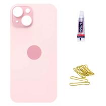 Tampa Traseira De Vidro Para iPhone 15 Rosa + Cola 3ml