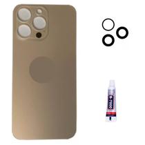 Tampa Traseira De Vidro Para iPhone 16 Pro Mx Dourado Cola 3ml Lente