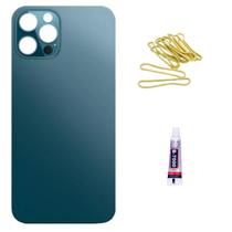 Tampa Traseira Para Iphone 12 Pro Azul + Cola 3ml + Lente