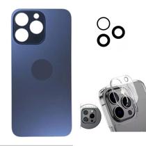 Tampa Traseira Para iPhone 15 Pro Azul + Lente + Película Câmera