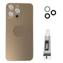 Tampa Traseira Para iPhone 16 Pro Dourado + Lente + Cola 3ml