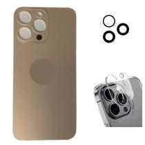 Tampa Traseira Para iPhone 16 Pro Dourado + Lente + Película Câmera - inova