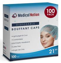 Tampas Bouffant descartáveis Medical Nation, tamanho 21, azuis x 100 Tampas Bouffant descartáveis Medical Nation, tamanho 21, azuis x 100