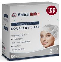 Tampas descartáveis Bouffant Medical Nation, tamanho 21, pacote com 100