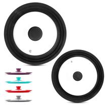 Tampas universais, inovações modernas, borda de silicone e tampo de vidro