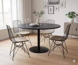 Tampo para mesa de jantar redondo suporte decoração mdf premium albergoni preto branco 80x80cm 15mm