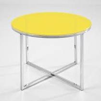 Tampo redondo de vidro temperado amarelo para mesa 1m