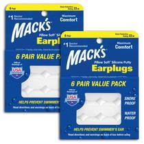 Tampões de Ouvido Mack's Pillow Soft Silicone - 6 Pares (2 Pacotes)
