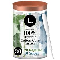 Tampons L. Algodão orgânico regular e super, 30 unidades