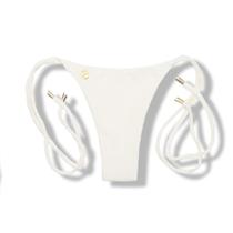 Tanga Cora Pérola Biquíni Fio Dental com Laço Lateral Dupla Face Liso Off-White Reversível Tecido Texturizado Semibrilho