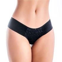 Tanga Dupla Renda Preto em Algodão Egípcio
