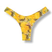 Tanga Eva Amarelo Tropical Biquíni Estampado Semi Fio Asa Delta Aviador Dupla Face Vermelho Carmim Reversível