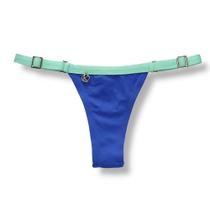 Tanga Fany Bicolor Azul Cobalto Biquíni Liso Semi Fio Marquinha de Fita Regulável Detalhe Verde Mint