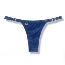 Tanga Fany Crocô Marine Biquíni Azul Semi Fio Marquinha de Fita Regulável Tecido Texturizado Semibrilho