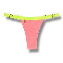 Tanga Fany Lollipop Biquíni Liso Semi Fio Marquinha de Fita Regulável Cor Pêssego Detalhe Amarelo Neon