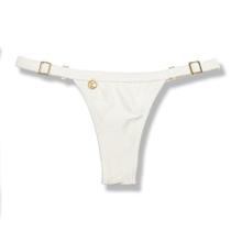Tanga Fany Pérola Biquíni Cor Off-White Semi Fio Marquinha de Fita Regulável Tecido Texturizado Semibrilho