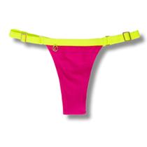 Tanga Fany Pink Twist Biquíni Liso Semi Fio Marquinha de Fita Regulável Cor Pink Detalhe Amarelo Neon