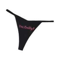 Tanga Feminina Preta De Cintura Baixa Com Estampa Divertida De Letras - Design Yes Daddy