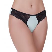 Tanga Fio Duplo Poliamida Cor:Renda Preta/ Erva DoceTamanho:M