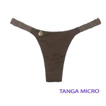 Tanga Flora Capuccino Biquíni Bicolor Fio Dental Elástico Frufru Marquinha de Fita Dupla tonalidade marrom