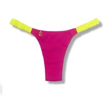 Tanga Flora Pink twist Fio Dental Elástico Frufru Marquinha de Fita Detalhe Amarelo Neon