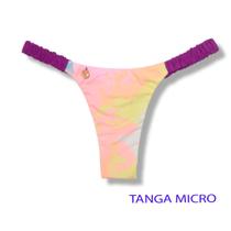 Tanga Flora Tie Dye Fio Dental Elástico Frufru Marquinha de Fita Detalhe Uva