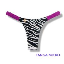 Tanga Flora Zebra Biquíni Estampado Fio Dental Elástico Frufru Marquinha de Fita Detalhe Uva