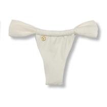 Tanga Gali Pérola Biquíni Fio Dental Cortininha Regulável Tecido Texturizado Semibrilho Off-White