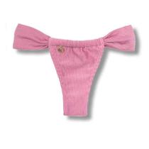 Tanga Gali Safira Biquíni Fio Dental Cortininha Regulável Tecido Texturizado Semibrilho Rosa Antigo