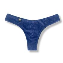 Tanga Isa Crocô Marine Biquíni Semi Fio Ripple Levanta Bumbum Dupla Face Azul Reversível Tecido Texturizado Semibrilho