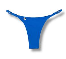 Tanga Mia Azul Cobalto Biquíni Cor Lisa Semi Fio Tira Fina Regulável Marquinha de Fita