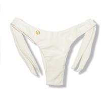 Tanga Mora Pérola Off-White Biquíni Fio Duplo Empina Bumbum Amarração Lateral Larga Tecido Texturizado Semibrilho