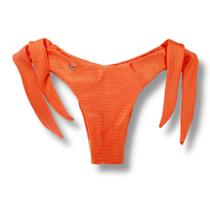 Tanga Mora Tangerina Biquíni Cor Lisa Fio Duplo Empina Bumbum Amarração Lateral Larga Tecido Texturizado Semibrilho
