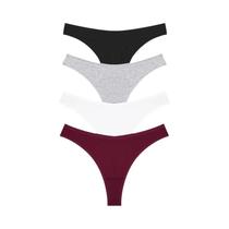 Tangas De Algodão Listradas Femininas De Cintura Baixa 4PCS Sexy G-String T-Back Roupas Íntimas