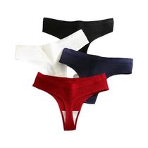 Tangas De Algodão Listradas Para Mulheres 4 Peças Lingerie Sexy Respirável G-Strings T-Back