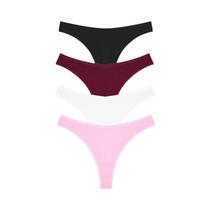 Tangas De Algodão Listradas Para Mulheres, 4 Peças, Sexy G-String T-Back