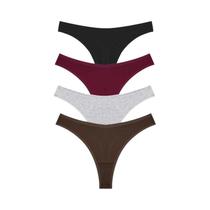 Tangas De Algodão Listradas Para Mulheres, 4 Peças, Sexy G-String T-Back
