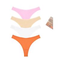Tangas De Algodão Listradas Para Mulheres, 4 Peças, Sexy G-String T-Back