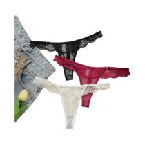 Tangas De Renda Multicoloridas De Cintura Baixa Com Efeito De Levantamento De Quadril, 3 Pares De