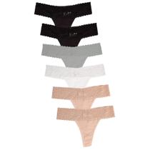 Tangas Jo & Bette Lace para mulheres, pacote com 6 unidades, algodão não visível Tangas Jo & Bette Lace para mulheres, pacote com 6 unidades, algodão não visível