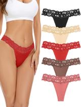 Tangas voenxe Seamless Lace para mulheres, pacote com 5 unidades, cor de café Tangas voenxe Seamless Lace para mulheres, pacote com 5 unidades, cor de café