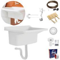 Tanque 40L Branco + Sifão + Veda Rosca + Torneira + Varal