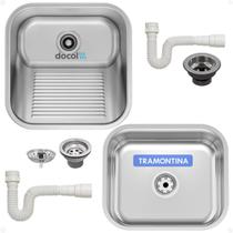 Tanque 40x40x23 Docol Lavanderia Inox 25L Acetinado Fosco e Cuba Tramontina Cozinha 40x34x14 Standard