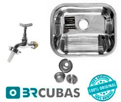 Tanque 50x40x23 BR( COM VÁLVULA COM CESTO) Cubas Alto Brilho Aço Inox 304+ torneira