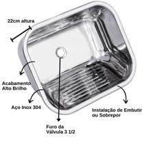 Tanque aço inox 50x40x22 27 lts tecnocuba