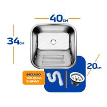Tanque As Inox 304 Brilho 40x34 Pequeno Sobrepor Embutir 18l