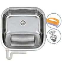 Tanque Cuba Inox Tramontina 40x40cm Prime Luxo 25L Polido Brilho C/Sifão e Escova