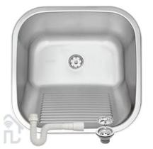 Tanque Cuba Lavanderia Aço Inox 40 Tramontina 25L Acetinado Fosco Ref: 94403/107 C/Válvula e Sifão