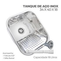 Tanque de Aço Inox 34x40x18cm Aço Inox 304 Capacidade 18 Litros com Valvula 3 1/2 e Sifão